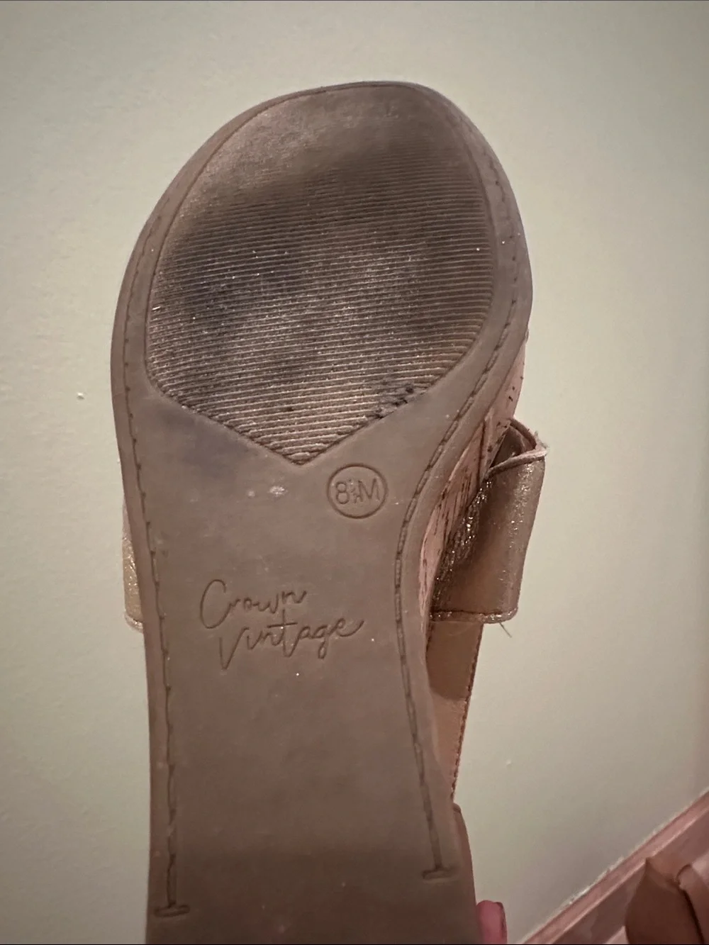 Crown Vintage Brown Cork Wedges with Gold Metallic Straps